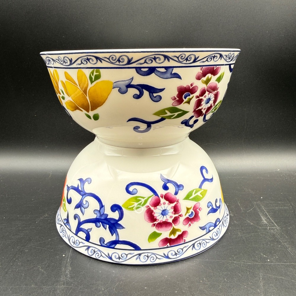 LRL Ralph Lauren Mandarin Blue Coupe Bowls Set of 2 Floral Chinoiserie 6"